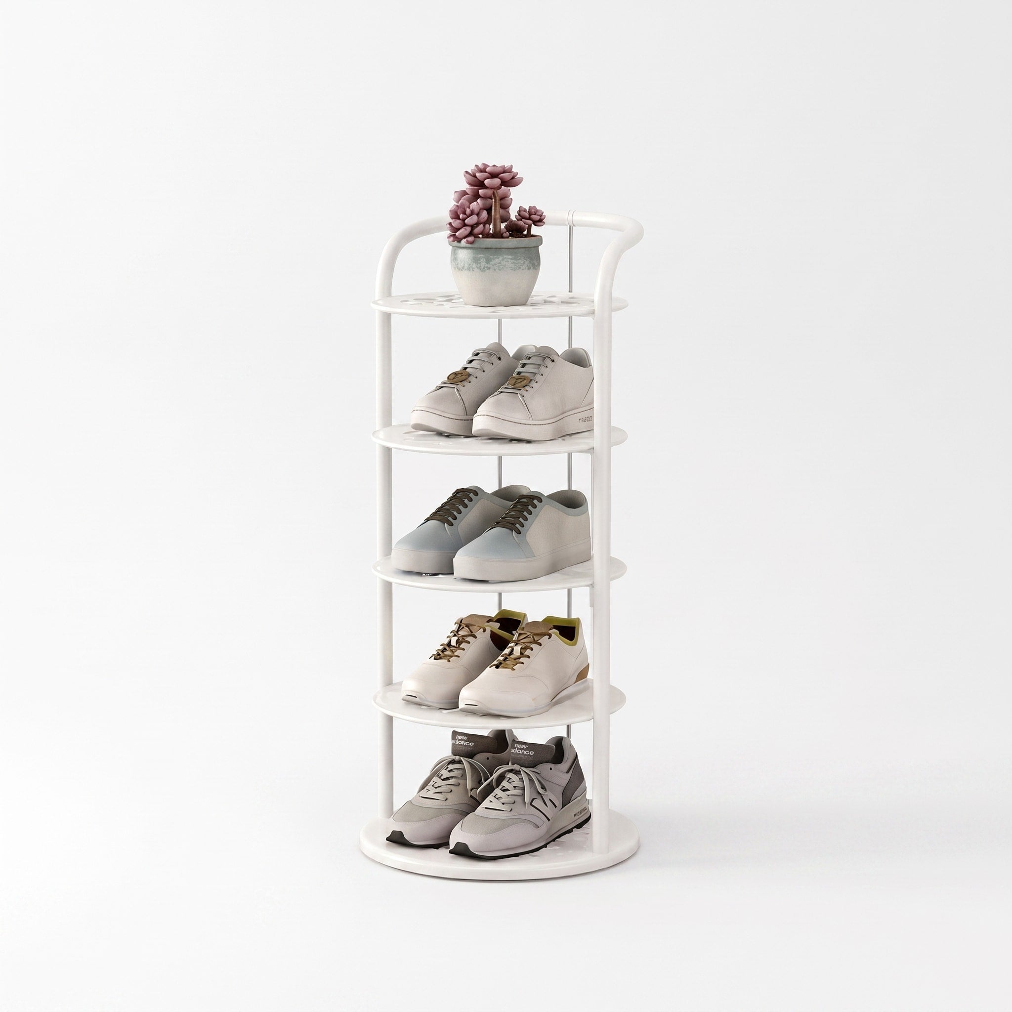 Runder Schuhregal Turm aus Metall mit mehreren Ebenen - Shoe Racks - Weiß - Voldeva