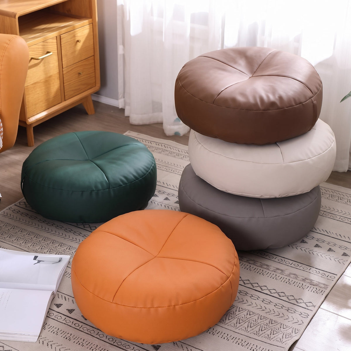 Rundes Bodenkissen im japanischen Stil für gemütliches Sitzen - Ottomans - Grün - Voldeva