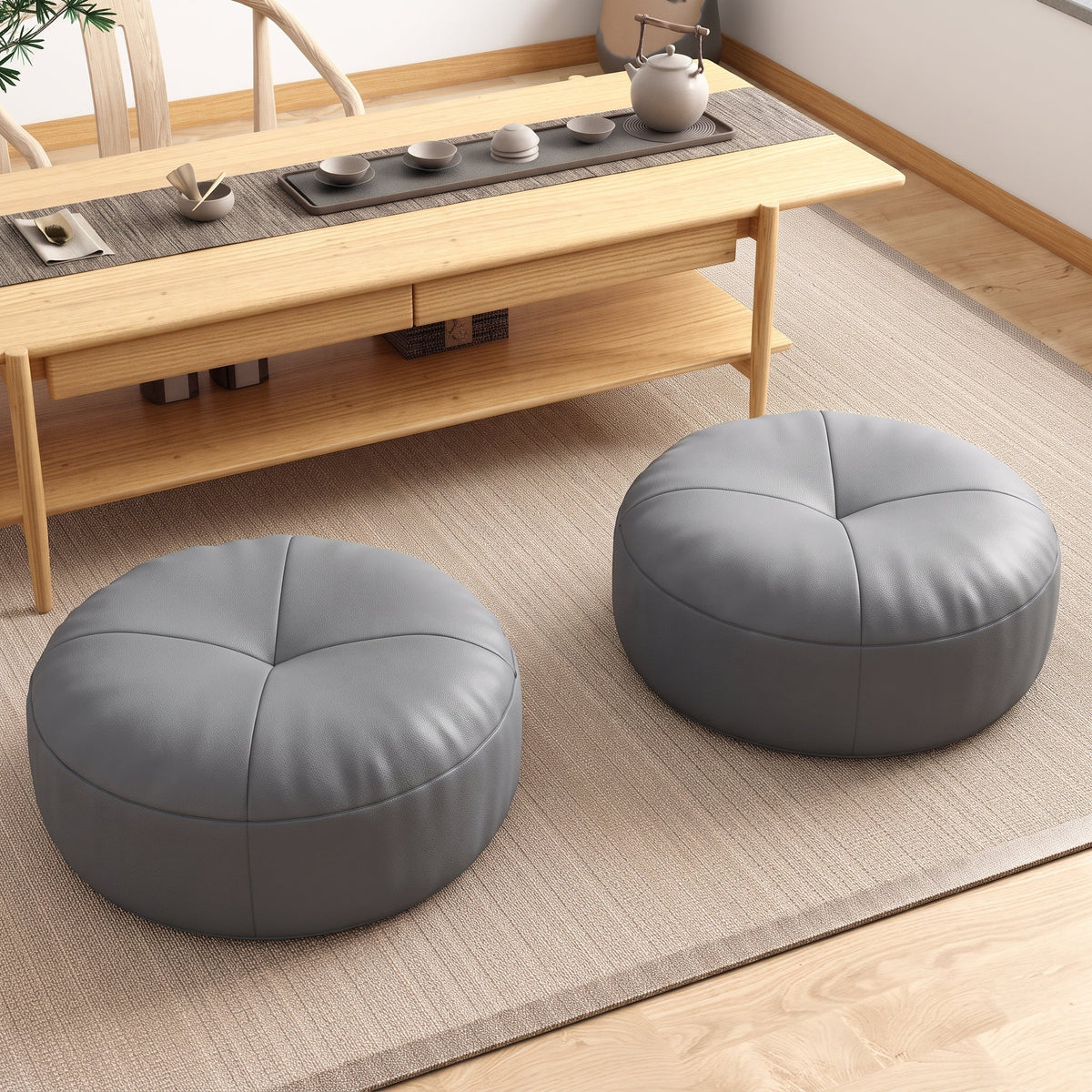 Rundes Bodenkissen im japanischen Stil für gemütliches Sitzen - Ottomans - Dunkelgrau - Voldeva