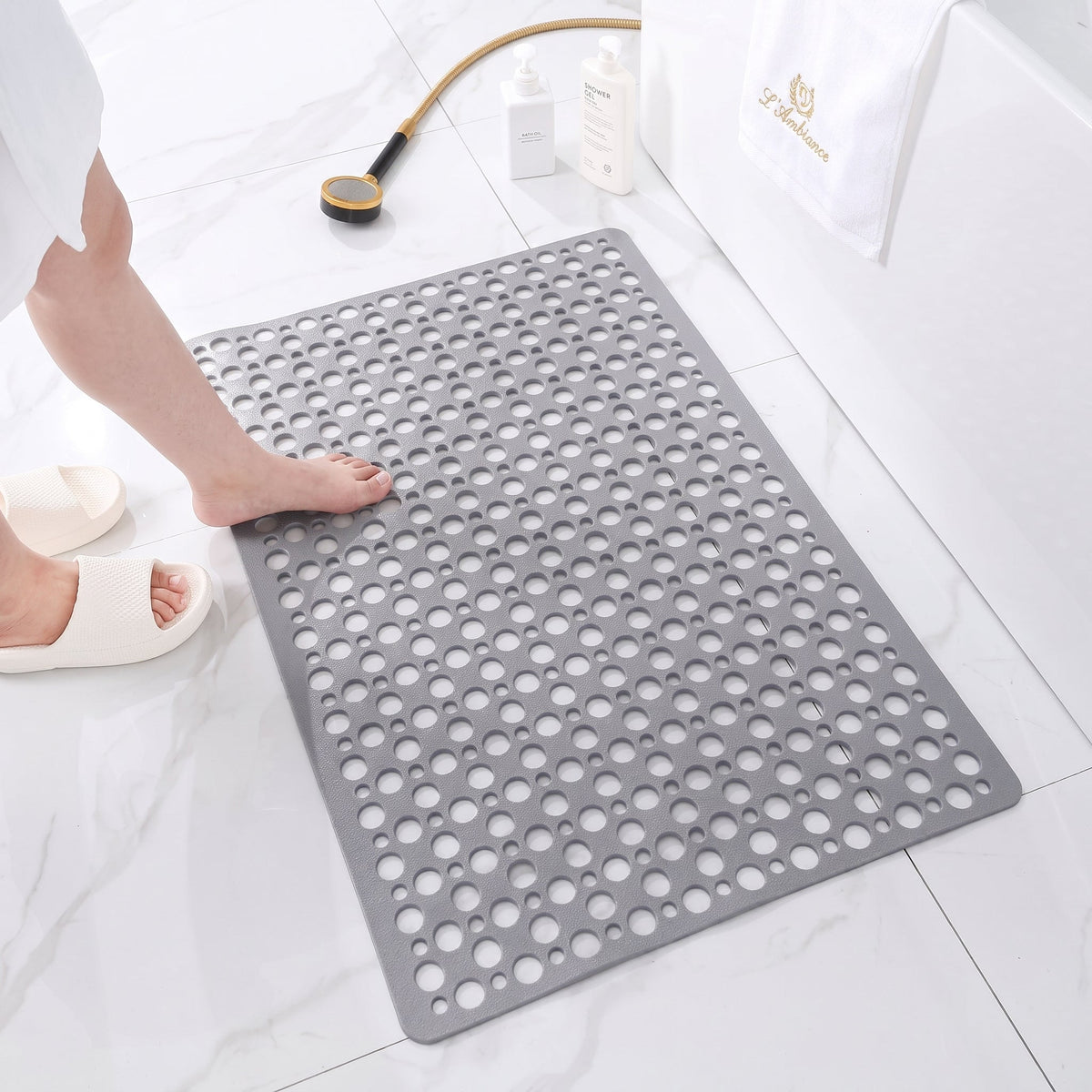 Rutschfeste Hohle Ablauf-Dusche Perforierte Badematte - Bath Mats & Rugs - Grau - Voldeva