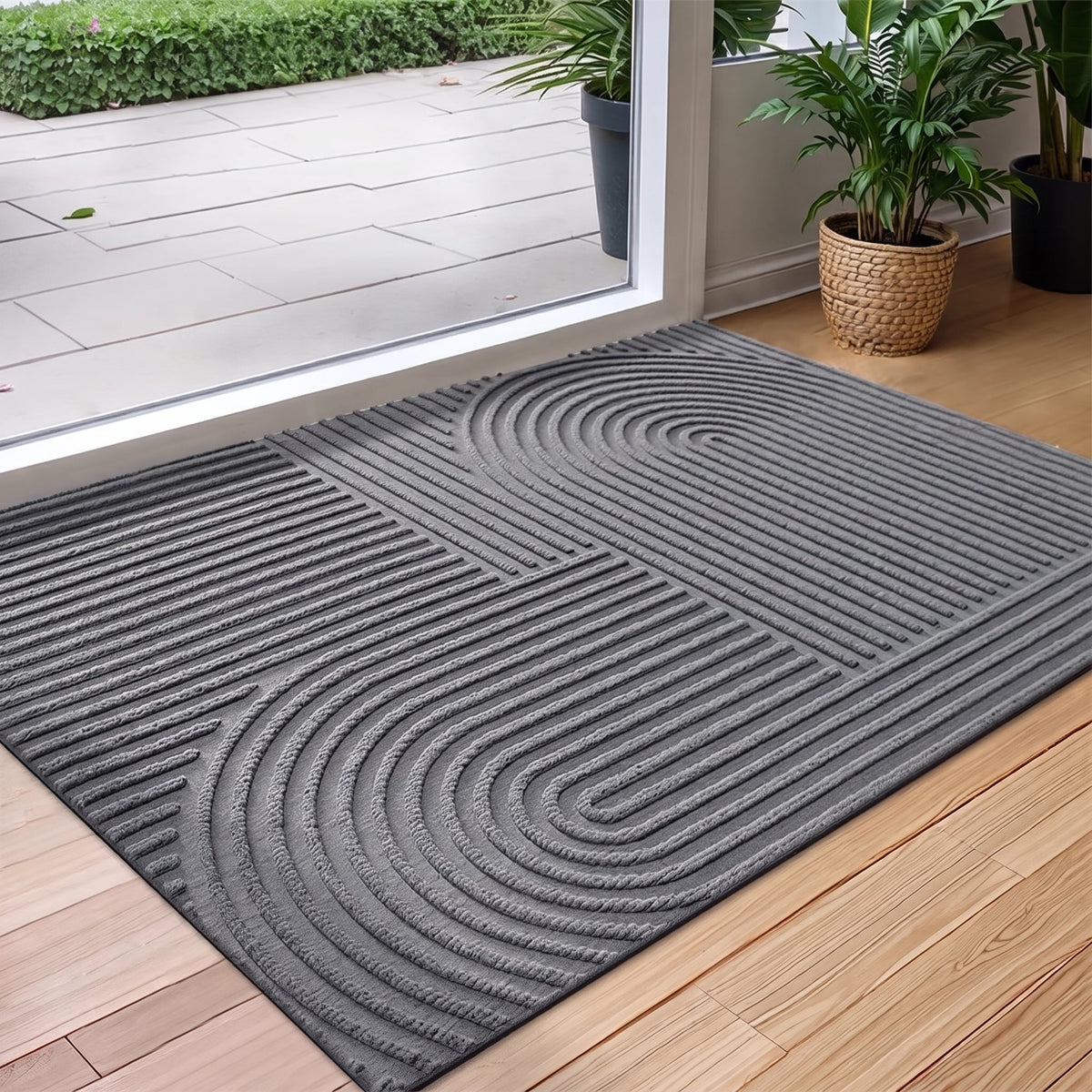 Saugfähig Rillen Fußmatte mit Rundbogenmuster für Eingangsbereich - Door Mats - Grau - Voldeva