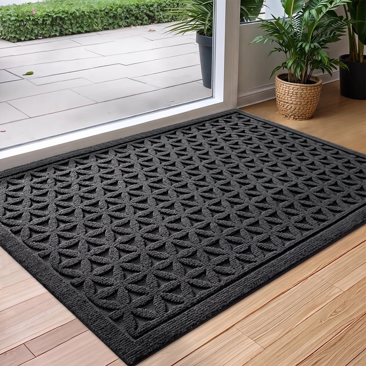 Saugfähig Rillen Fußmatte mit Rundbogenmuster für Eingangsbereich - Door Mats - Schwarz - Voldeva