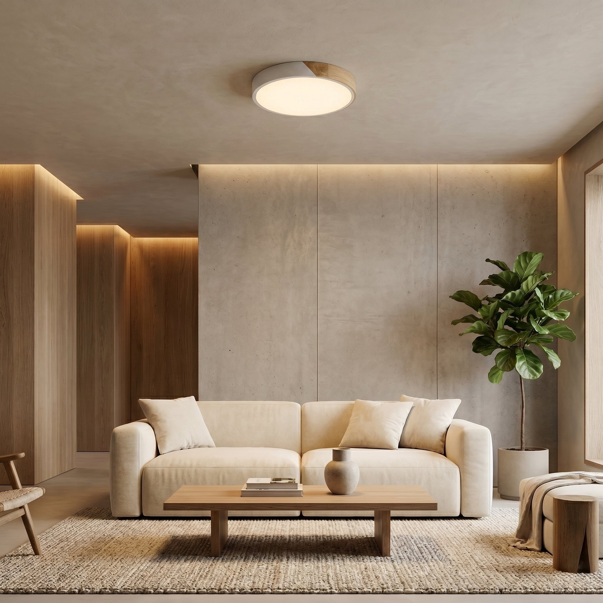 Scandinavische Holz - Deckenlampe – Modernes minimalistisches LED - Design - Deckenlampen - Weiß - Voldeva