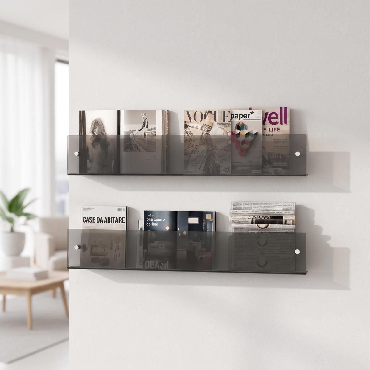 Schwebend Wandregal Acryl für Zeitschriften und Bücher - Floating Wall Shelves & Ledges - Dunkelgrau - Voldeva