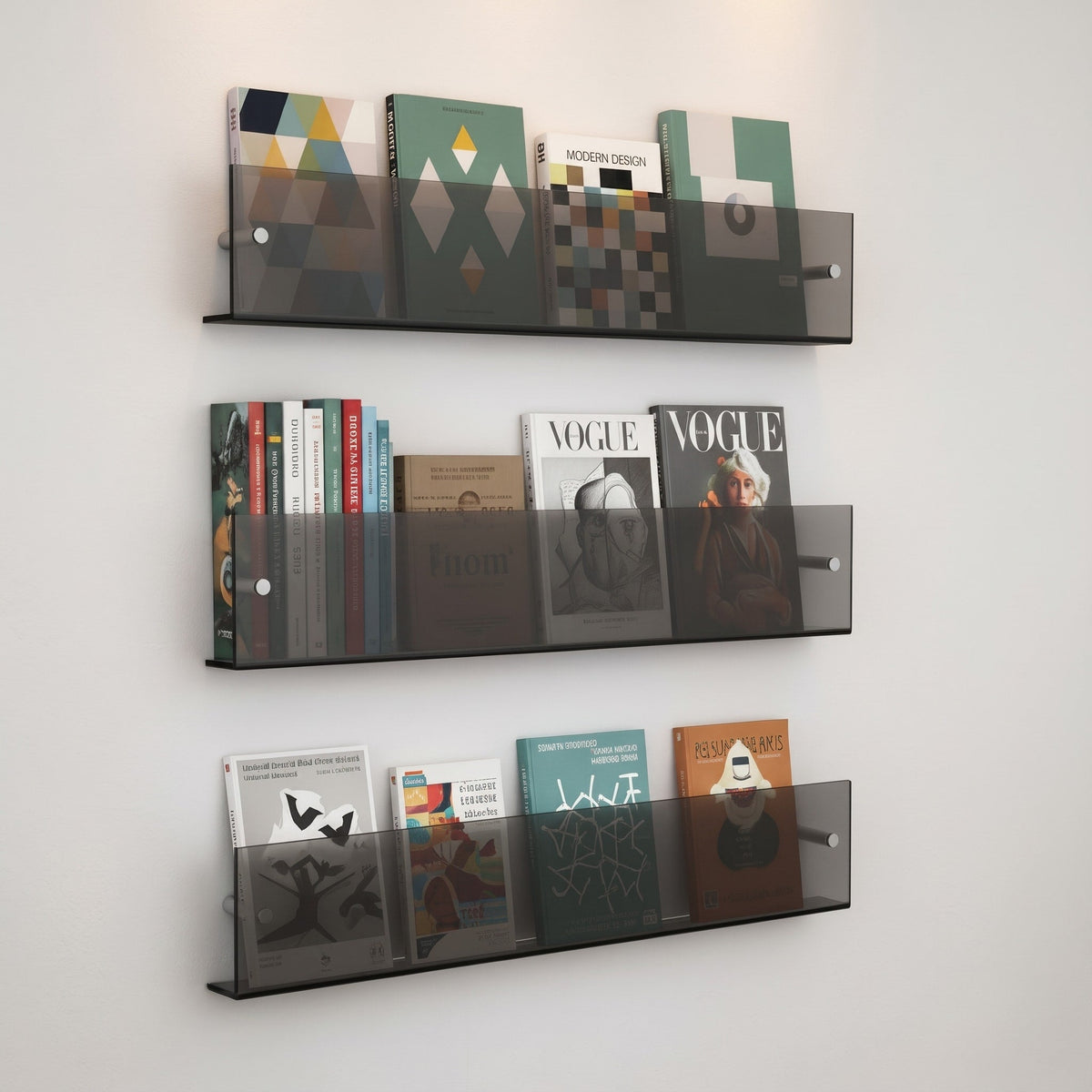 Schwebend Wandregal Acryl für Zeitschriften und Bücher - Floating Wall Shelves & Ledges - Dunkelgrau - Voldeva