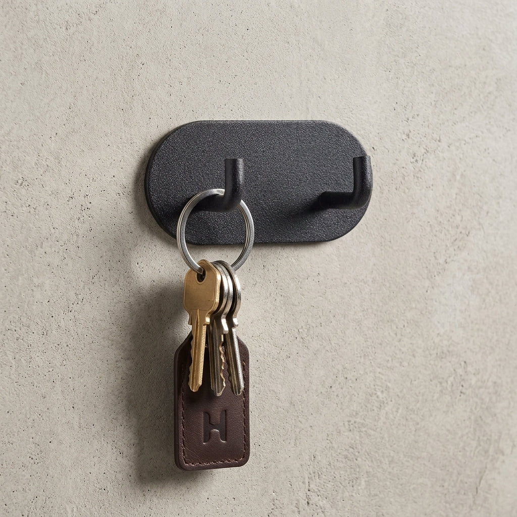 Robuster und minimalistischer selbstklebender Wandhaken - Haken - Schwarz - Voldeva