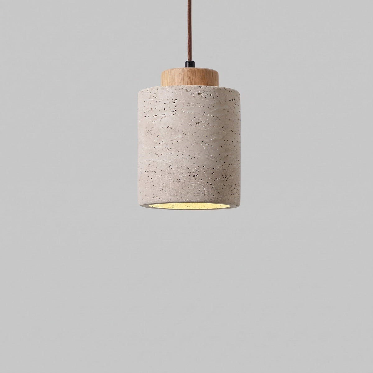Skandinavisch Pendelleuchte Travertin Optik mit Holzfassung - Pendant Light Fixtures - Eiche - Voldeva