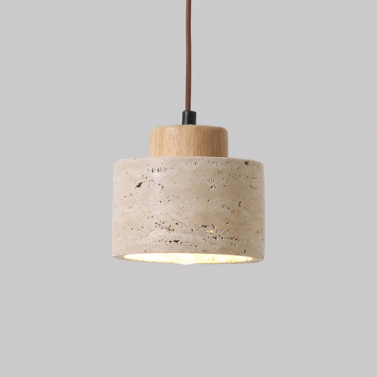Skandinavisch Pendelleuchte Travertin Optik mit Holzfassung - Pendant Light Fixtures - Eiche - Voldeva