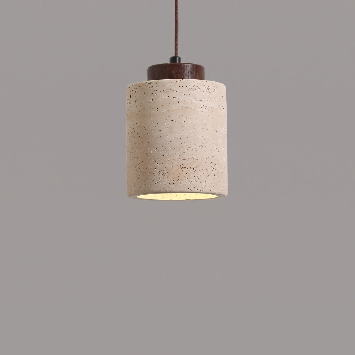Skandinavisch Pendelleuchte Travertin Optik mit Holzfassung - Pendant Light Fixtures - Walnuss - Voldeva