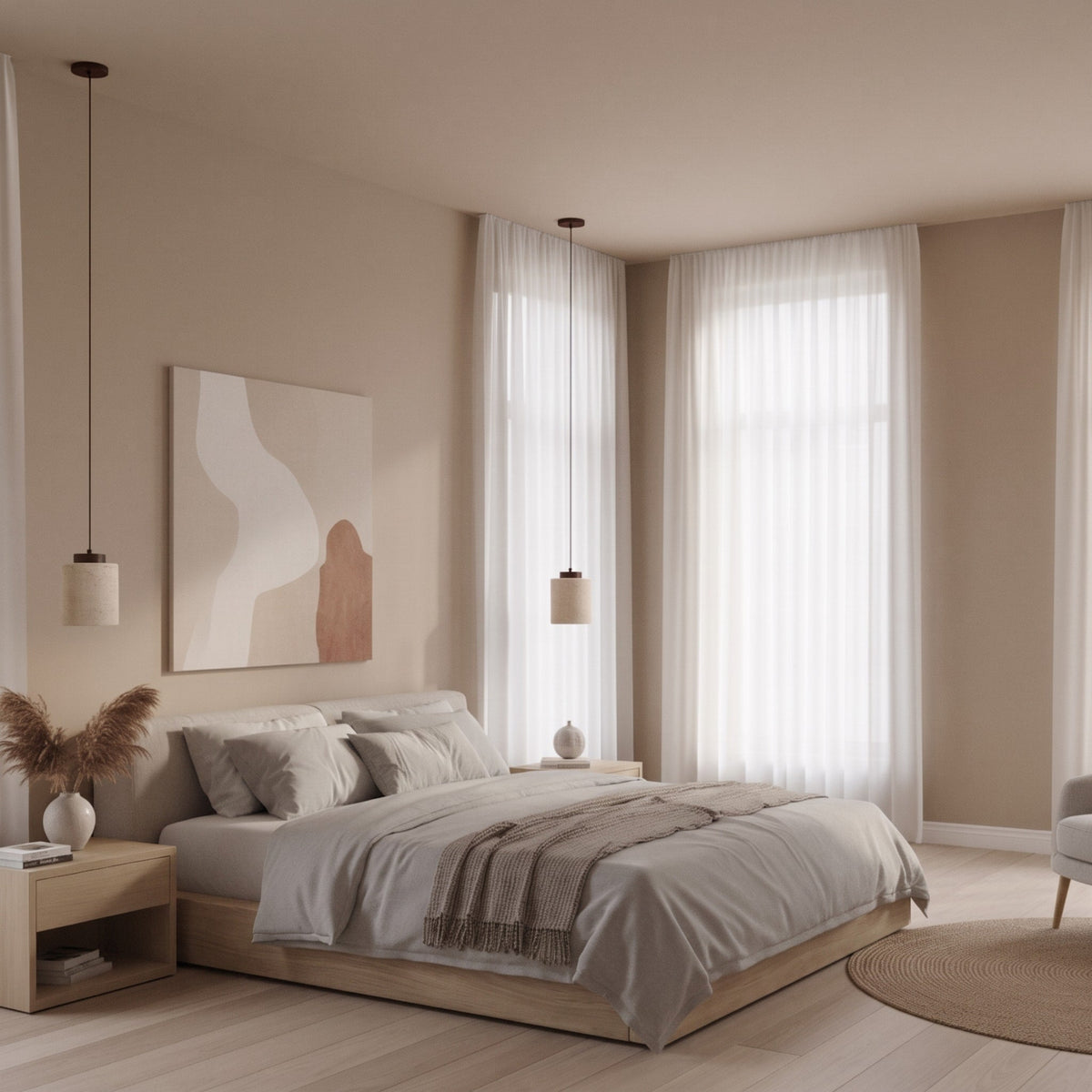 Skandinavisch Pendelleuchte Travertin Optik mit Holzfassung - Pendant Light Fixtures - Walnuss - Voldeva