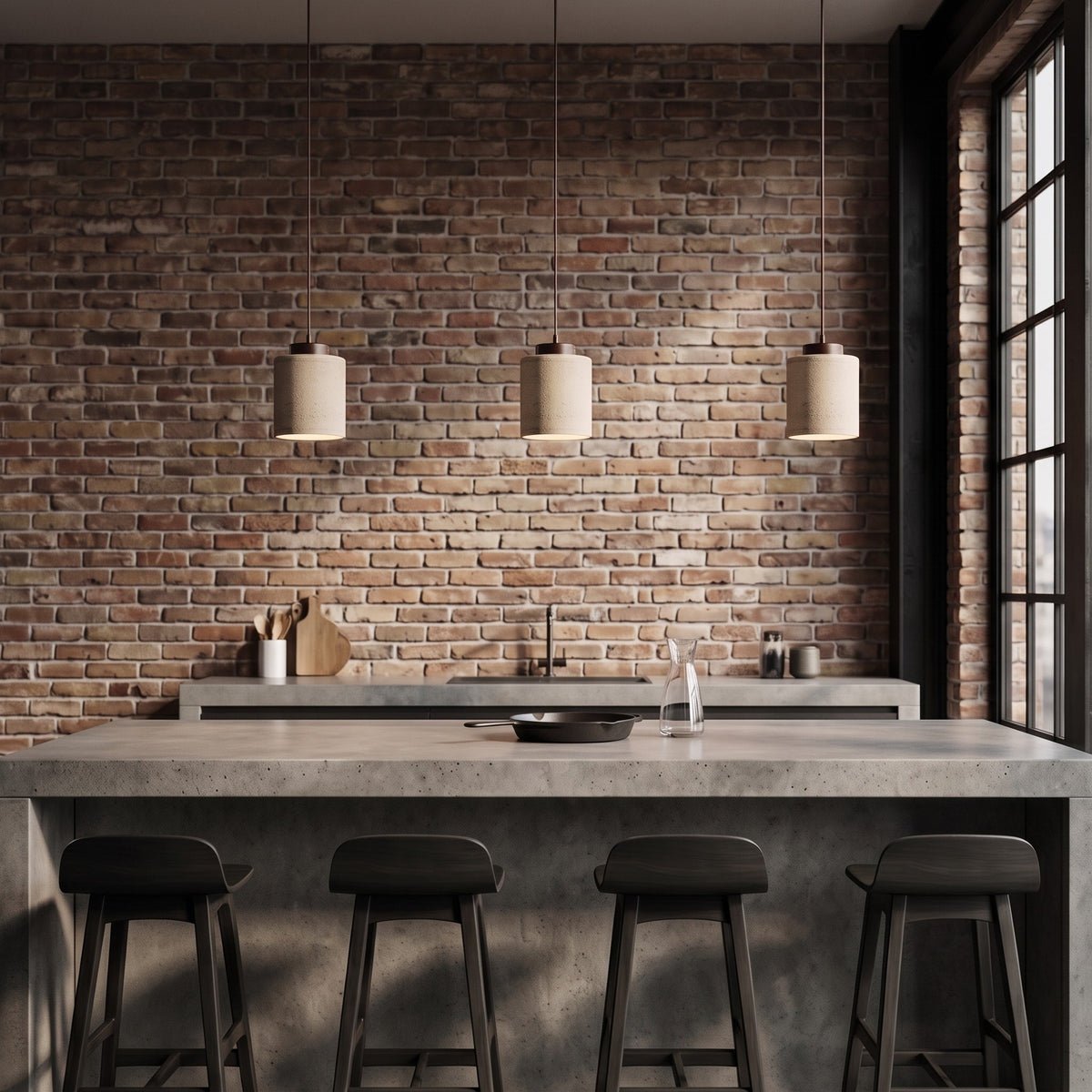 Skandinavisch Pendelleuchte Travertin Optik mit Holzfassung - Pendant Light Fixtures - Walnuss - Voldeva
