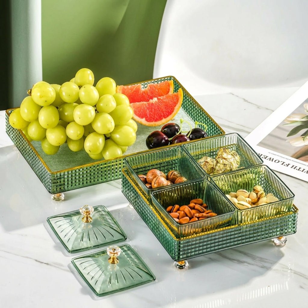 Snacktablett mit Deckel und Fächern - Snack - Tablett - Grün - Voldeva