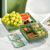Snacktablett mit Deckel und Fächern - Snack - Tablett - Grün - Voldeva