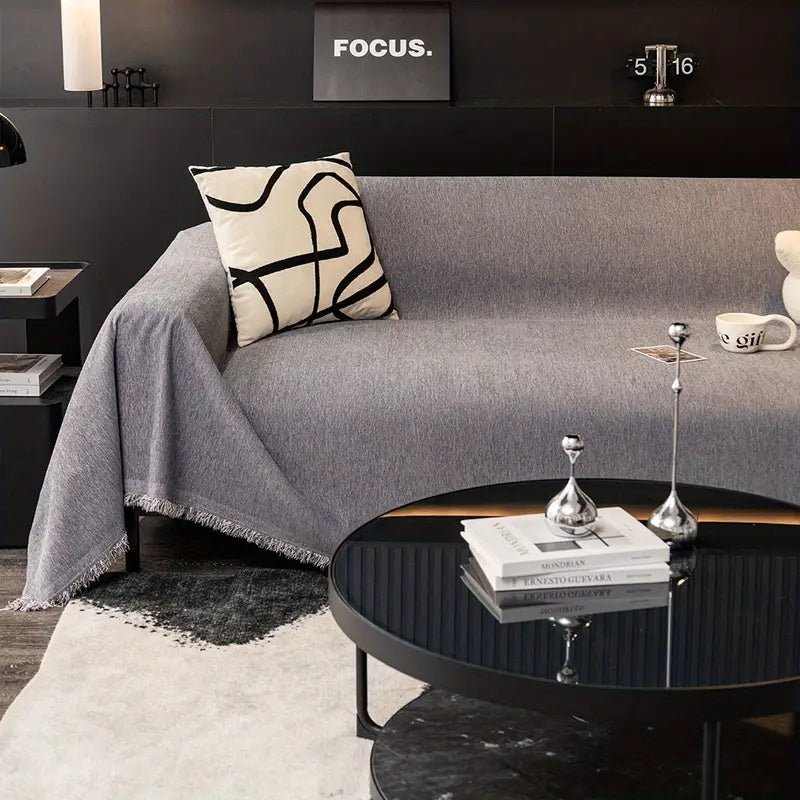 Sofa Überwurf mit Fransen und Wasserabweisender Funktion - Wohnzimmer - Grau - Voldeva