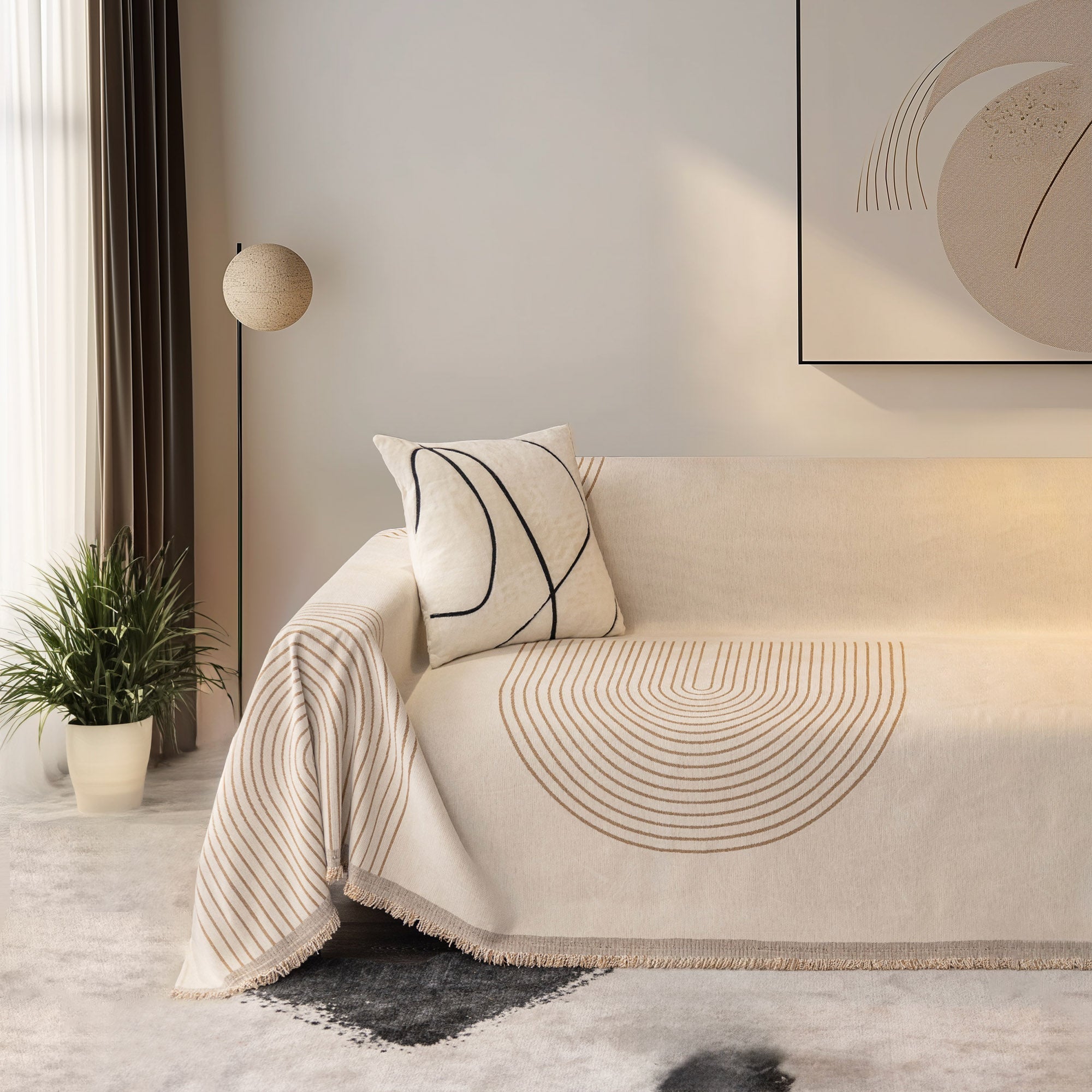 Sofa - Überwurf Mit Modernem Geometrischem Muster - Kissenbezüge - Mokka - Voldeva