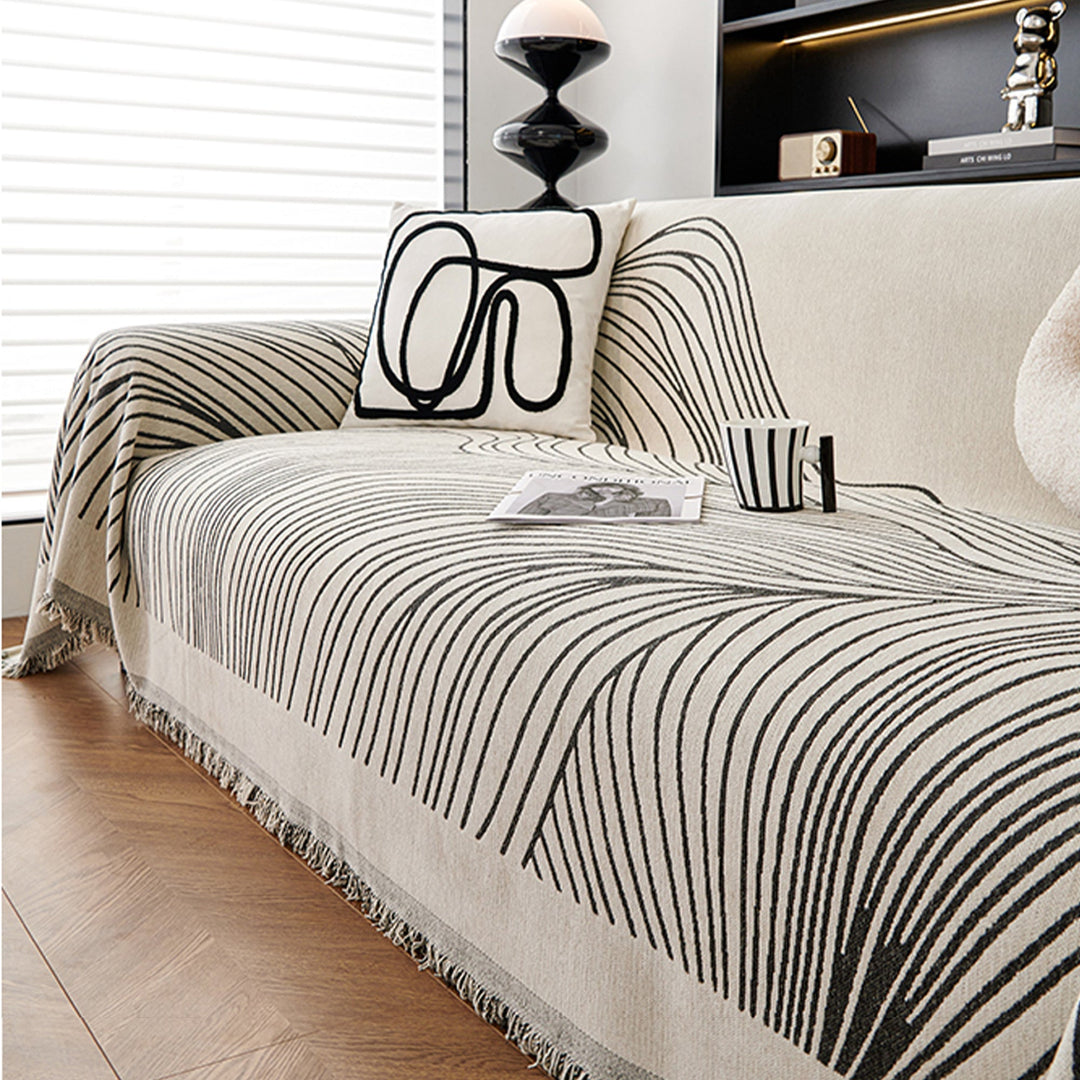 Sofabezug mit modernem Wellenmuster und Fransen - Wohnzimmer - Voldeva