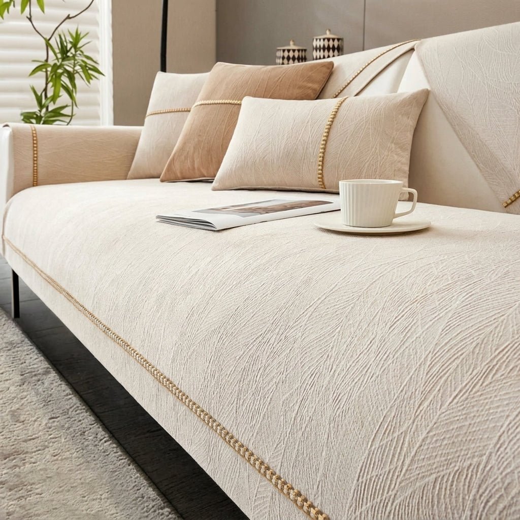 Sofaschutz und Textil - Set für das Wohnzimmer - Sofaschutz - Elfenbein - Voldeva