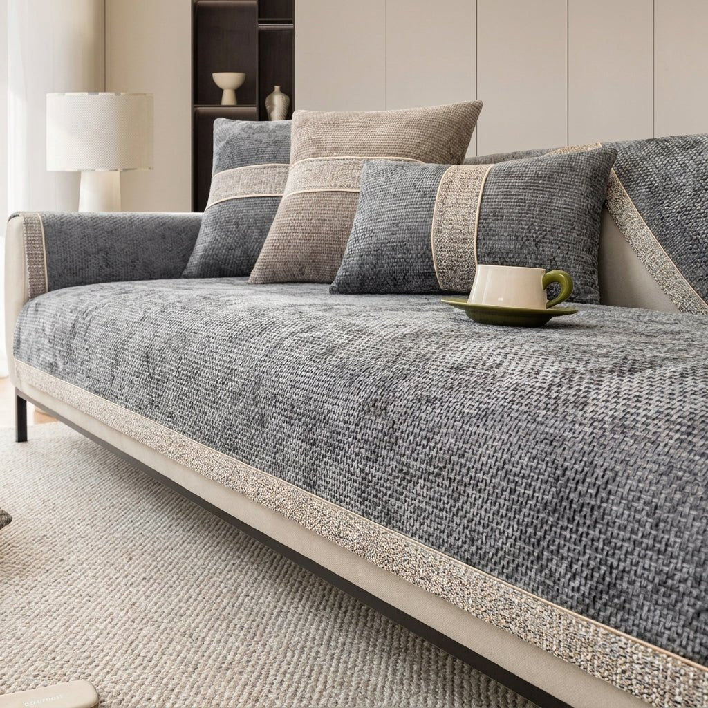 Sofaschutz und Textil - Set für das Wohnzimmer - Sofaschutz - Dunkelgrau - Voldeva