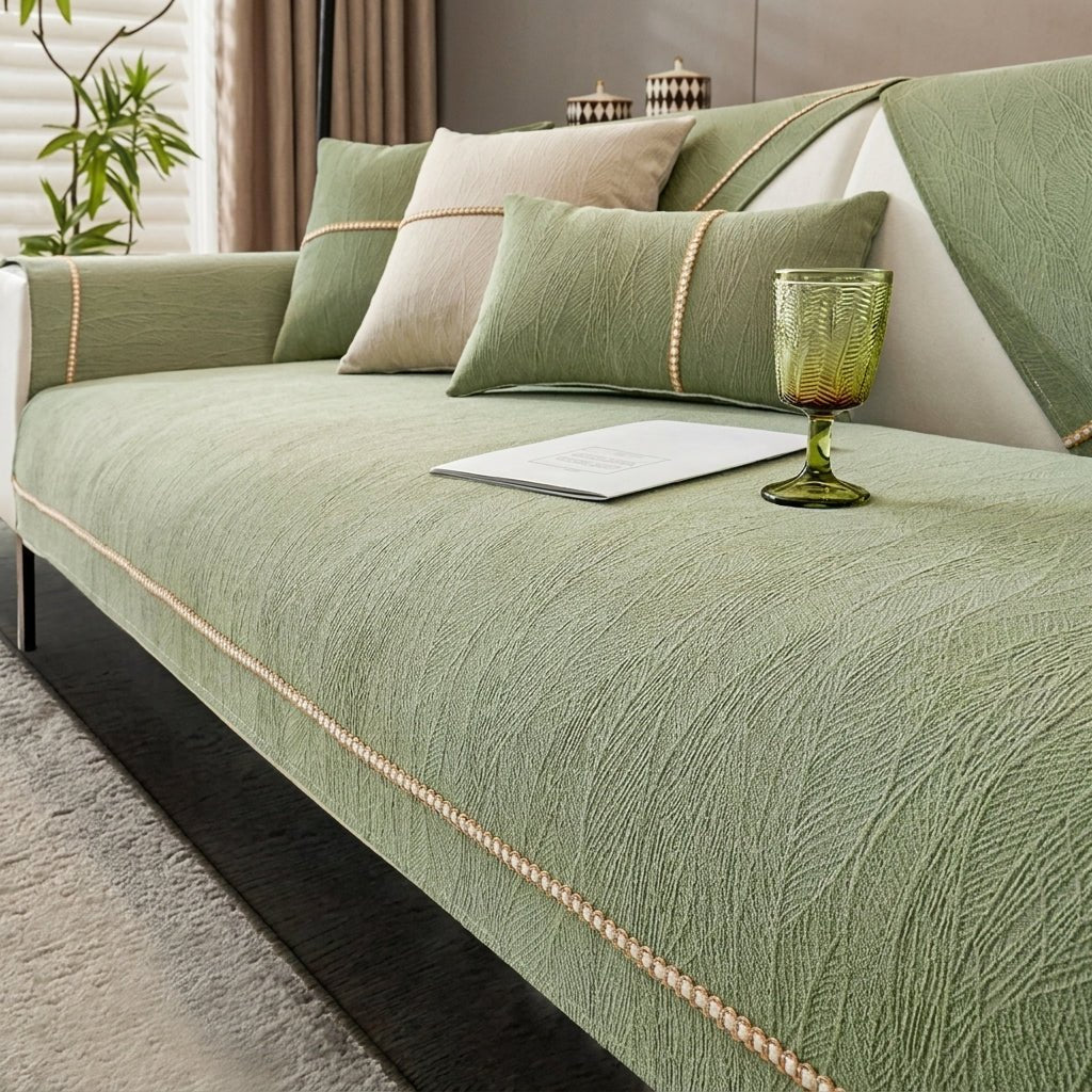 Sofaschutz und Textil - Set für das Wohnzimmer - Sofaschutz - Hellgrün - Voldeva
