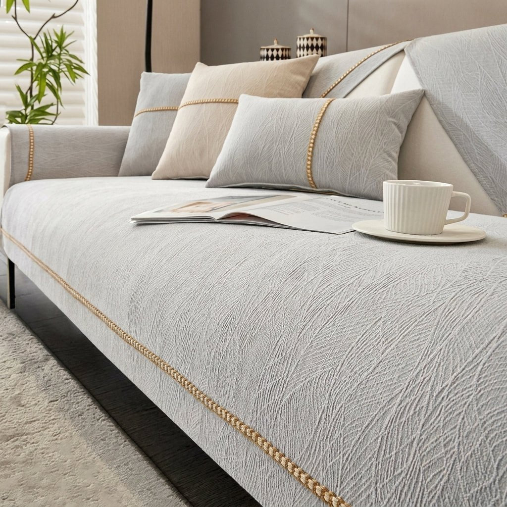 Sofaschutz und Textil - Set für das Wohnzimmer - Sofaschutz - Hellgrau - Voldeva