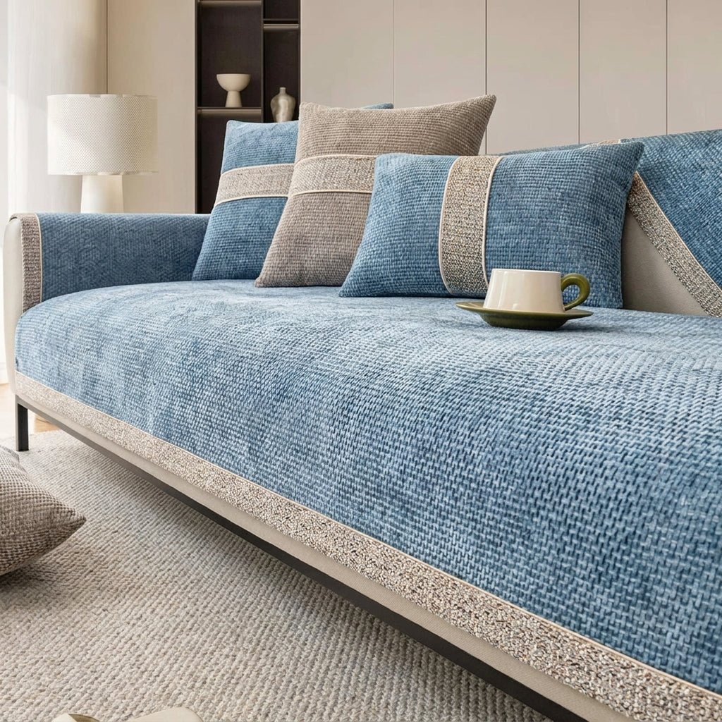 Sofaschutz und Textil - Set für das Wohnzimmer - Sofaschutz - Blau - Voldeva