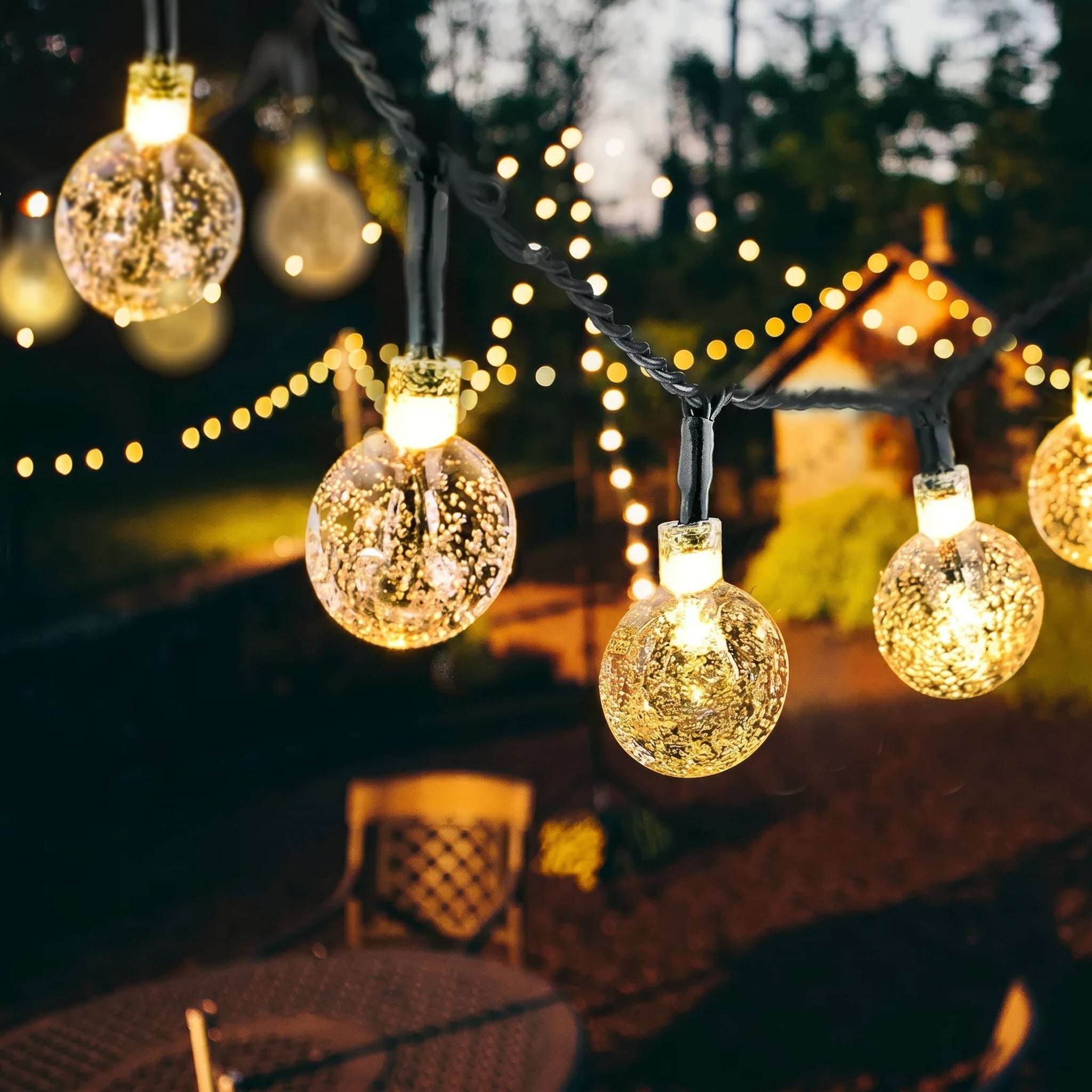 Solar LED - Lichterkette mit Kristallkugeln - Beleuchtung - Voldeva