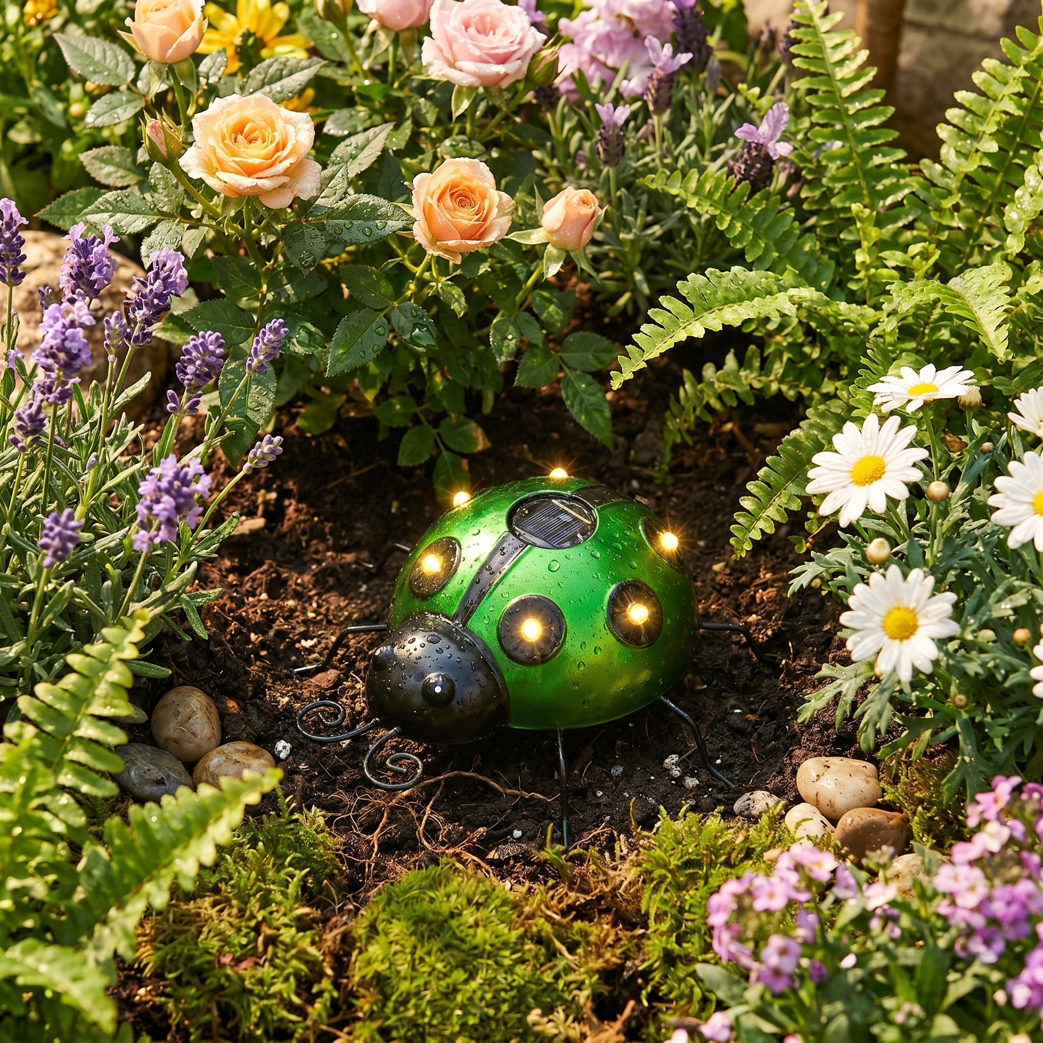 Solar LED Metall Marienkäfer Gartendekoration - Gartendekoration - Grün - Voldeva