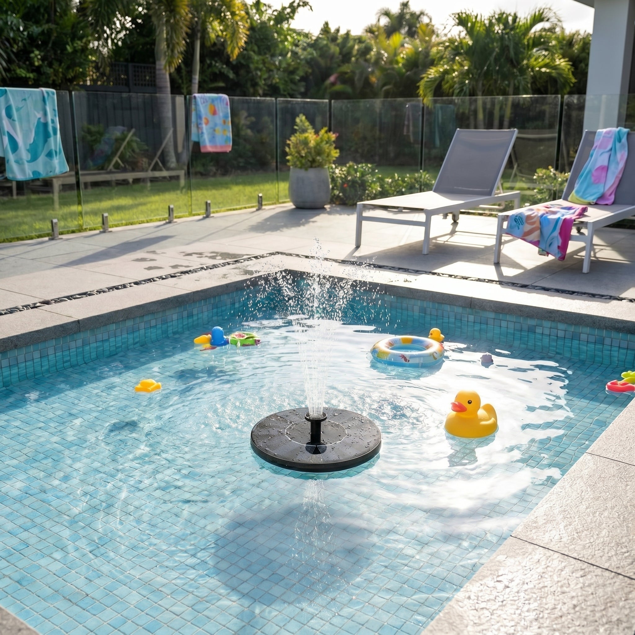Solar Schwimmender Springbrunnen für Gartenteich und Pool - Solarpumpe - Voldeva
