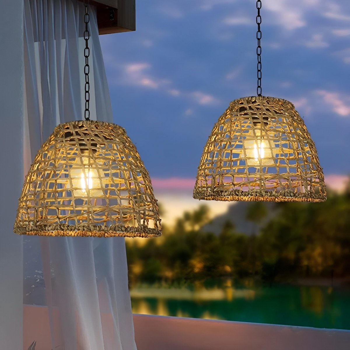 Solarbetriebene geflochtene Rattan - Pendelleuchte - Pendelleuchte - Rattan - Voldeva
