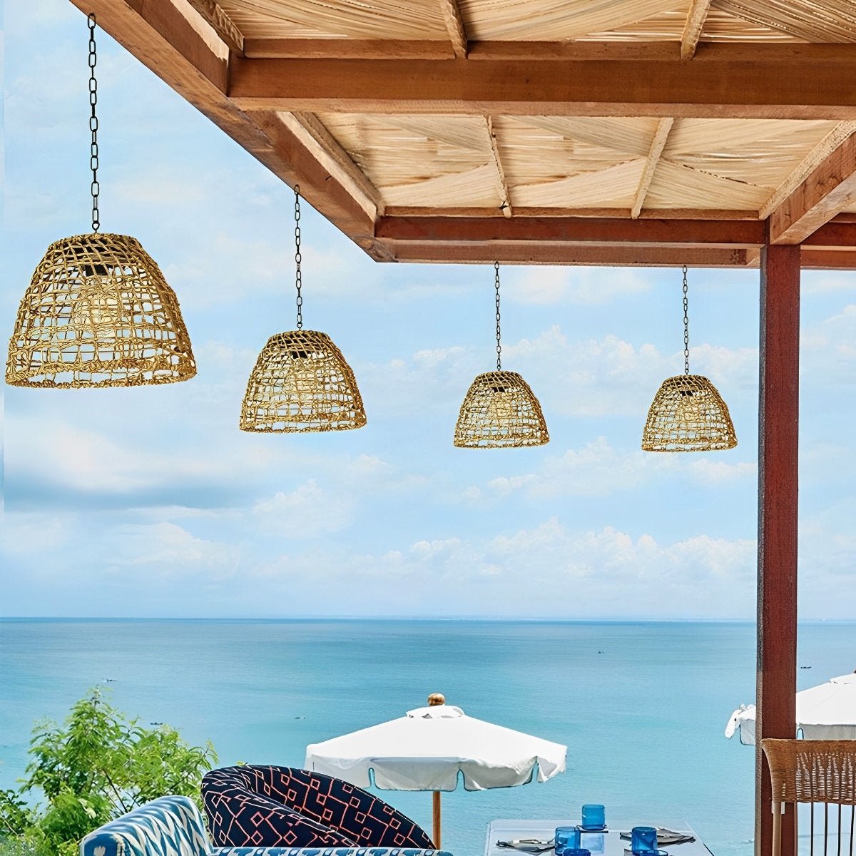 Solarbetriebene geflochtene Rattan - Pendelleuchte - Pendelleuchte - Rattan - Voldeva