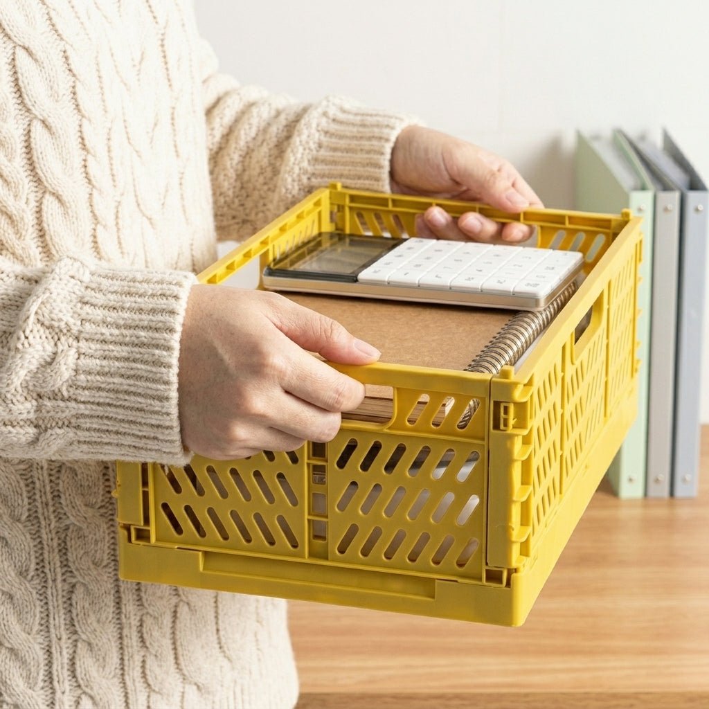 Stapelbare, zusammenklappbare Aufbewahrungsbox für den Außen - und Innenbereich - Aufbewahrung & Organisation - Gelb - Voldeva