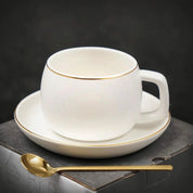 Tasse und Untertasse mit goldenem Rand - Becher - Weiß - Voldeva