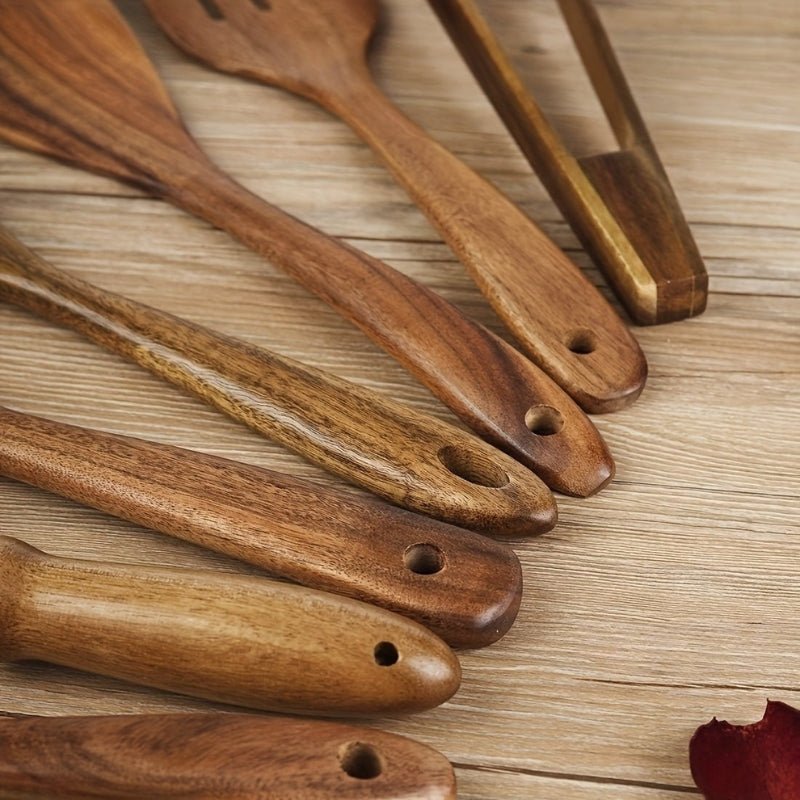 TerraChef – Luxuriöses Holz - Küchenutensilien - Set (7 - teilig) für stilvolles & sicheres Kochen - Kitchen Utensils - Voldeva