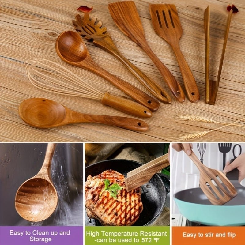 TerraChef – Luxuriöses Holz - Küchenutensilien - Set (7 - teilig) für stilvolles & sicheres Kochen - Kitchen Utensils - Voldeva