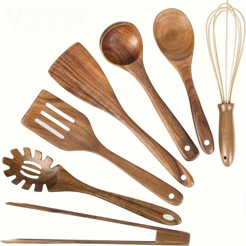TerraChef – Luxuriöses Holz - Küchenutensilien - Set (7 - teilig) für stilvolles & sicheres Kochen - Kitchen Utensils - Voldeva