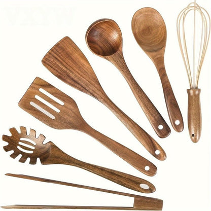TerraChef – Luxuriöses Holz - Küchenutensilien - Set (7 - teilig) für stilvolles & sicheres Kochen - Kitchen Utensils - Voldeva