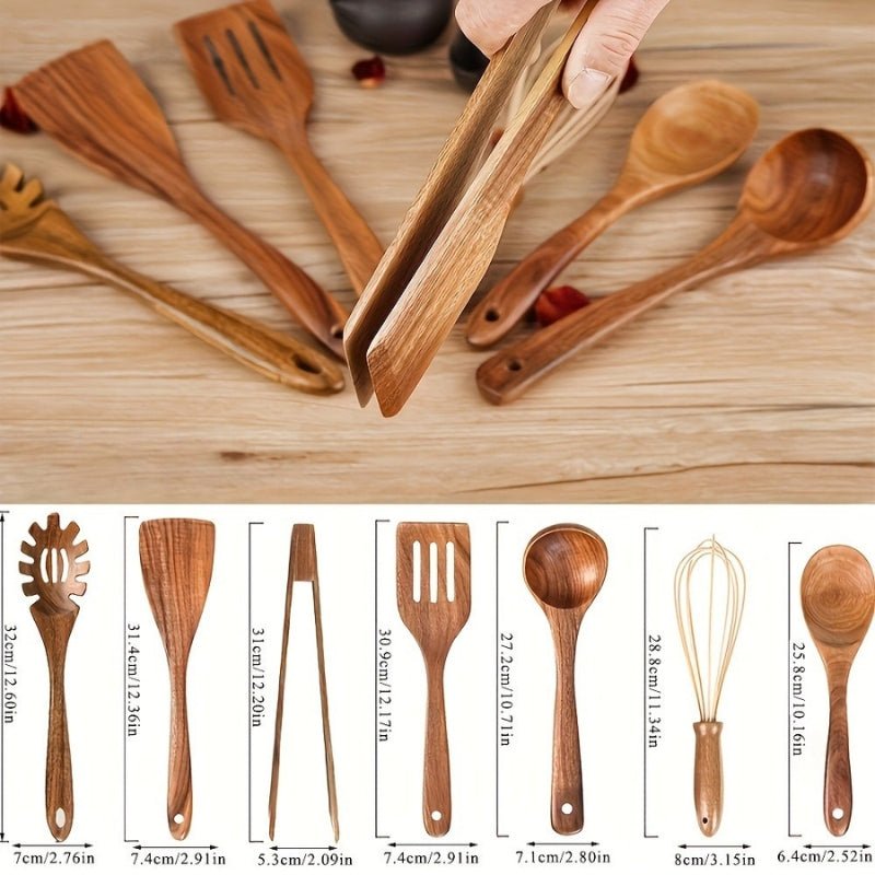TerraChef – Luxuriöses Holz - Küchenutensilien - Set (7 - teilig) für stilvolles & sicheres Kochen - Kitchen Utensils - Voldeva