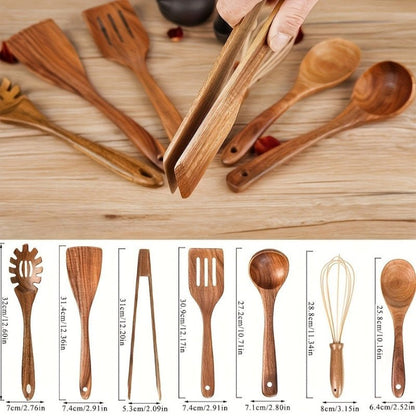 TerraChef – Luxuriöses Holz - Küchenutensilien - Set (7 - teilig) für stilvolles & sicheres Kochen - Kitchen Utensils - Voldeva