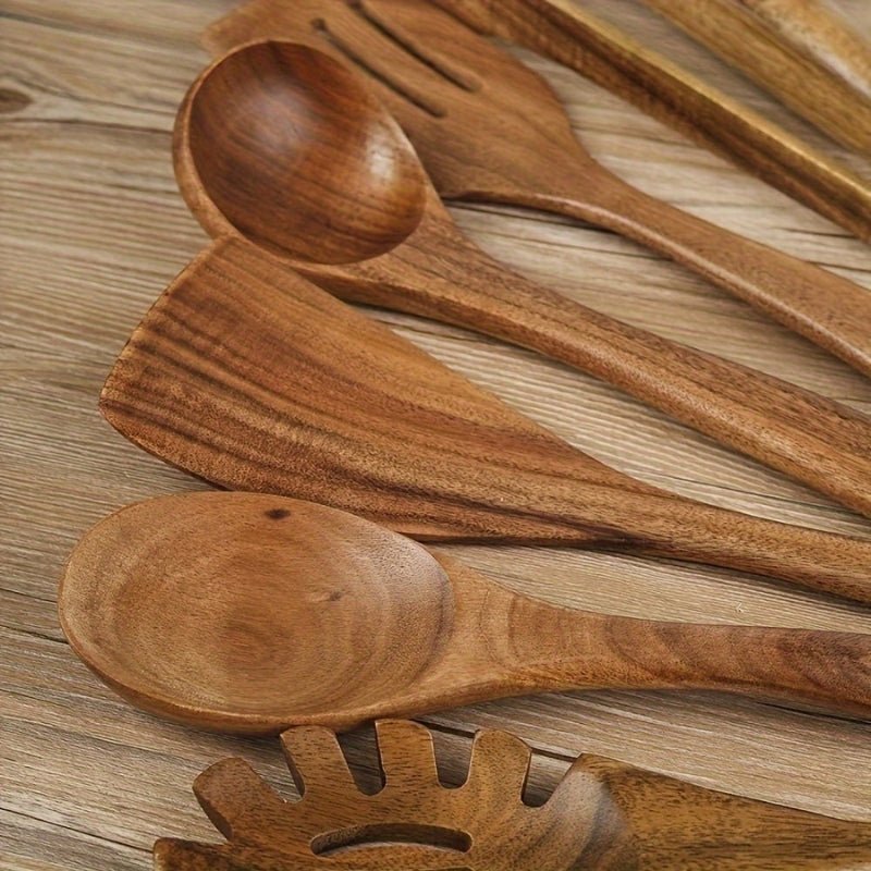TerraChef – Luxuriöses Holz - Küchenutensilien - Set (7 - teilig) für stilvolles & sicheres Kochen - Kitchen Utensils - Voldeva