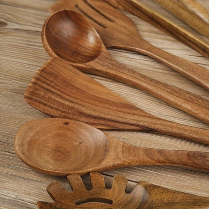 TerraChef – Luxuriöses Holz - Küchenutensilien - Set (7 - teilig) für stilvolles & sicheres Kochen - Kitchen Utensils - Voldeva