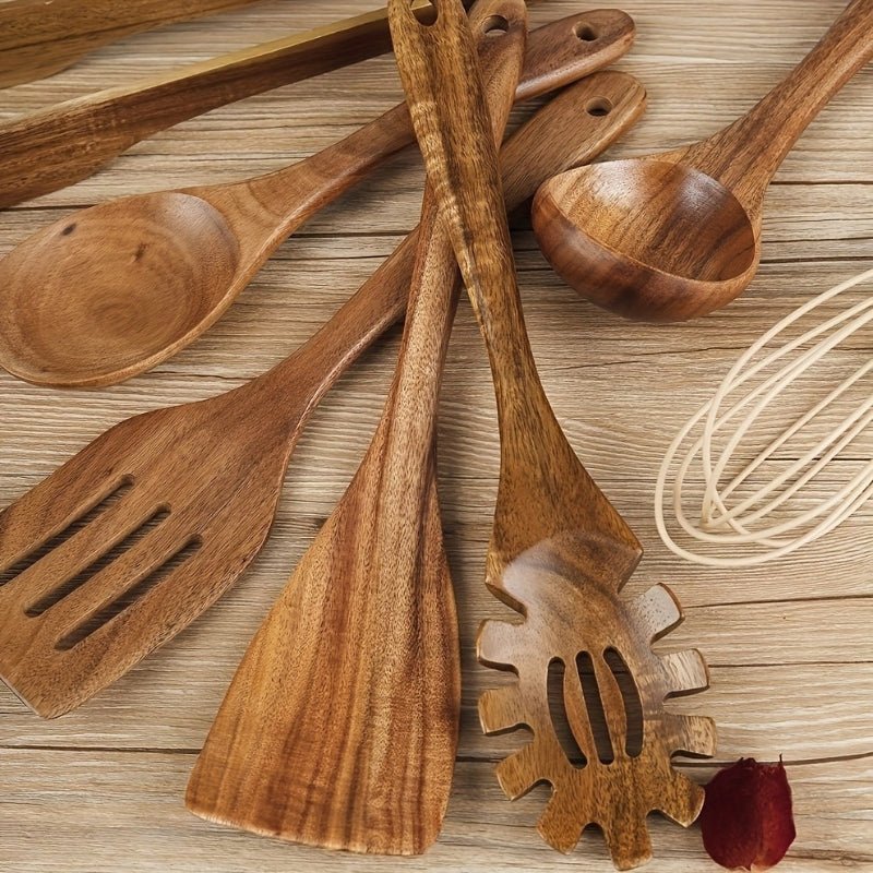 TerraChef – Luxuriöses Holz - Küchenutensilien - Set (7 - teilig) für stilvolles & sicheres Kochen - Kitchen Utensils - Voldeva