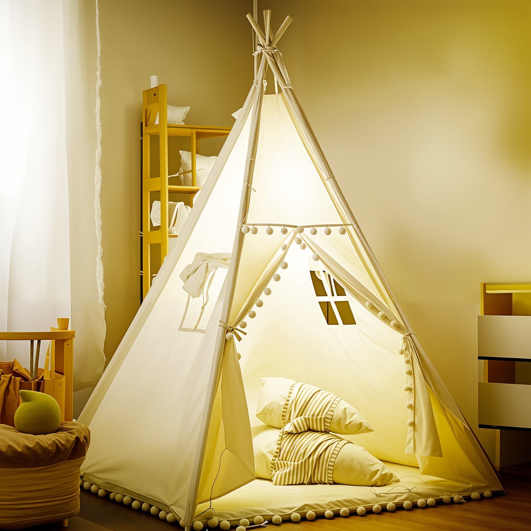 Kinder Tipi - Zelt für Drinnen und Draußen - Tipi - Zelt - Weiß - Voldeva