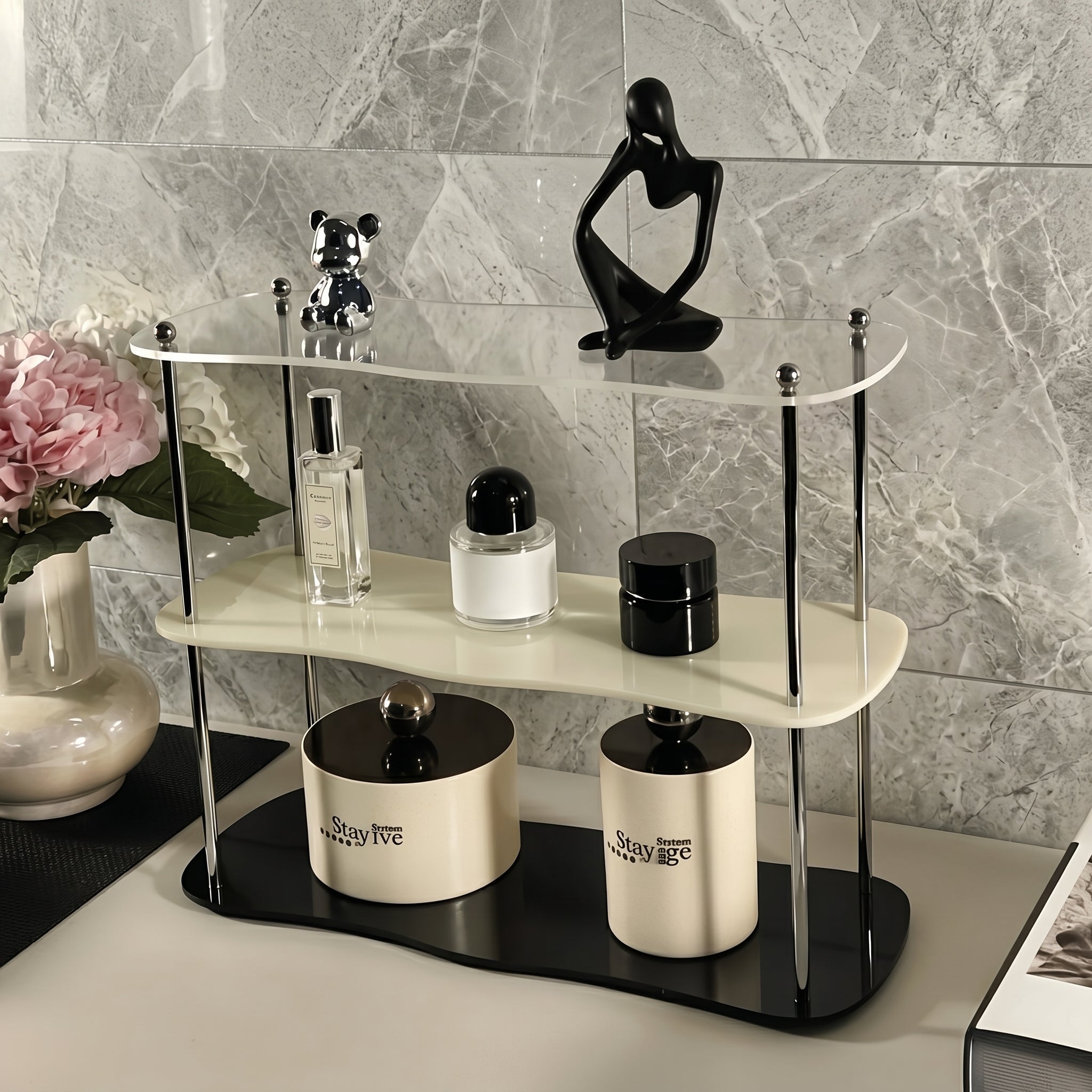 Tisch-Organizer 2-stöckig mit Geschwungener Ablage - Schreibtisch-Organizer - Transparent - Voldeva