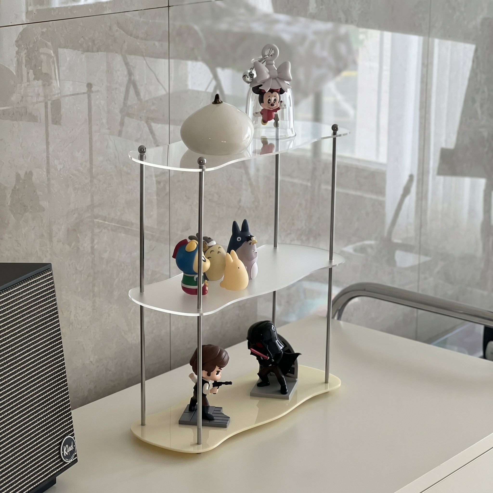 Tisch-Organizer 2-stöckig mit Geschwungener Ablage - Schreibtisch-Organizer - Creme - Voldeva