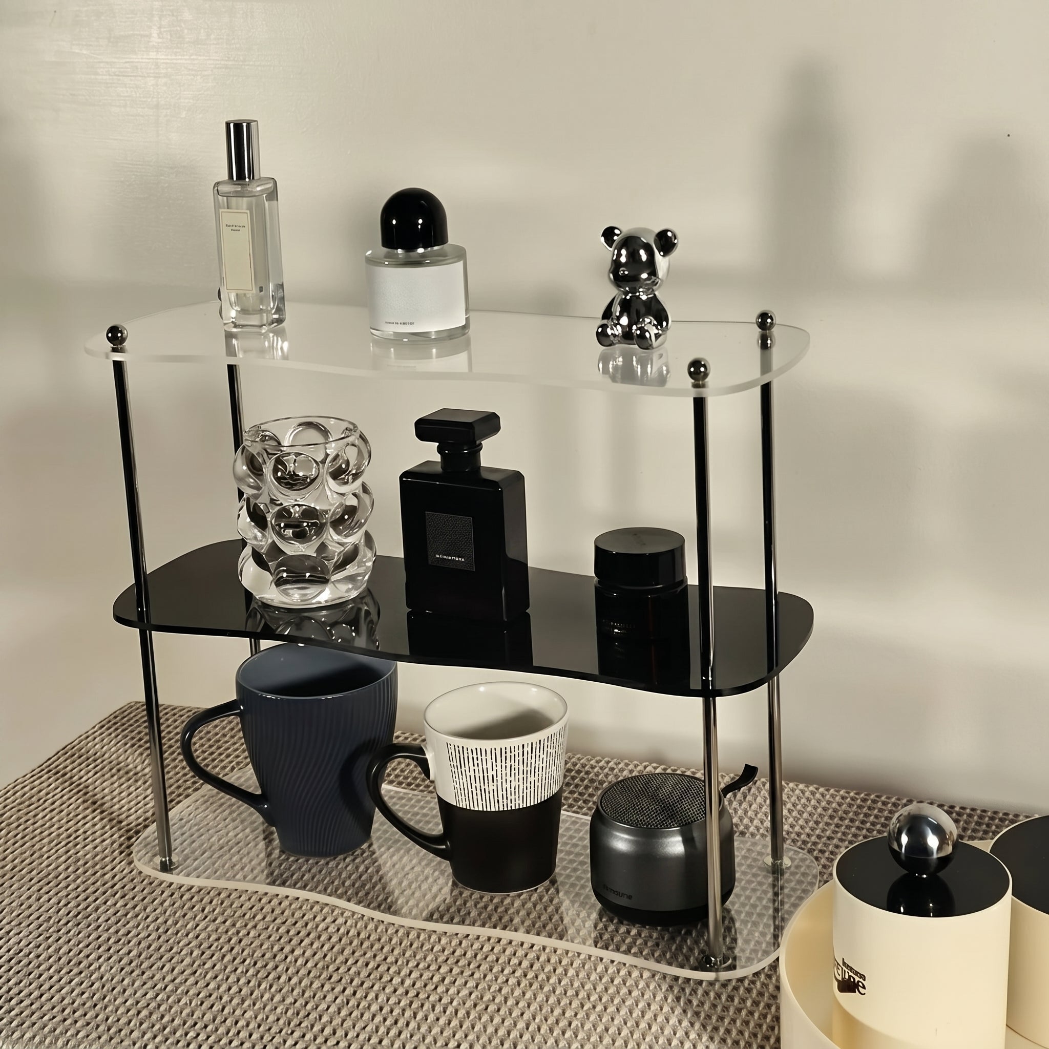 Tisch-Organizer 2-stöckig mit Geschwungener Ablage - Schreibtisch-Organizer - Schwarz - Voldeva