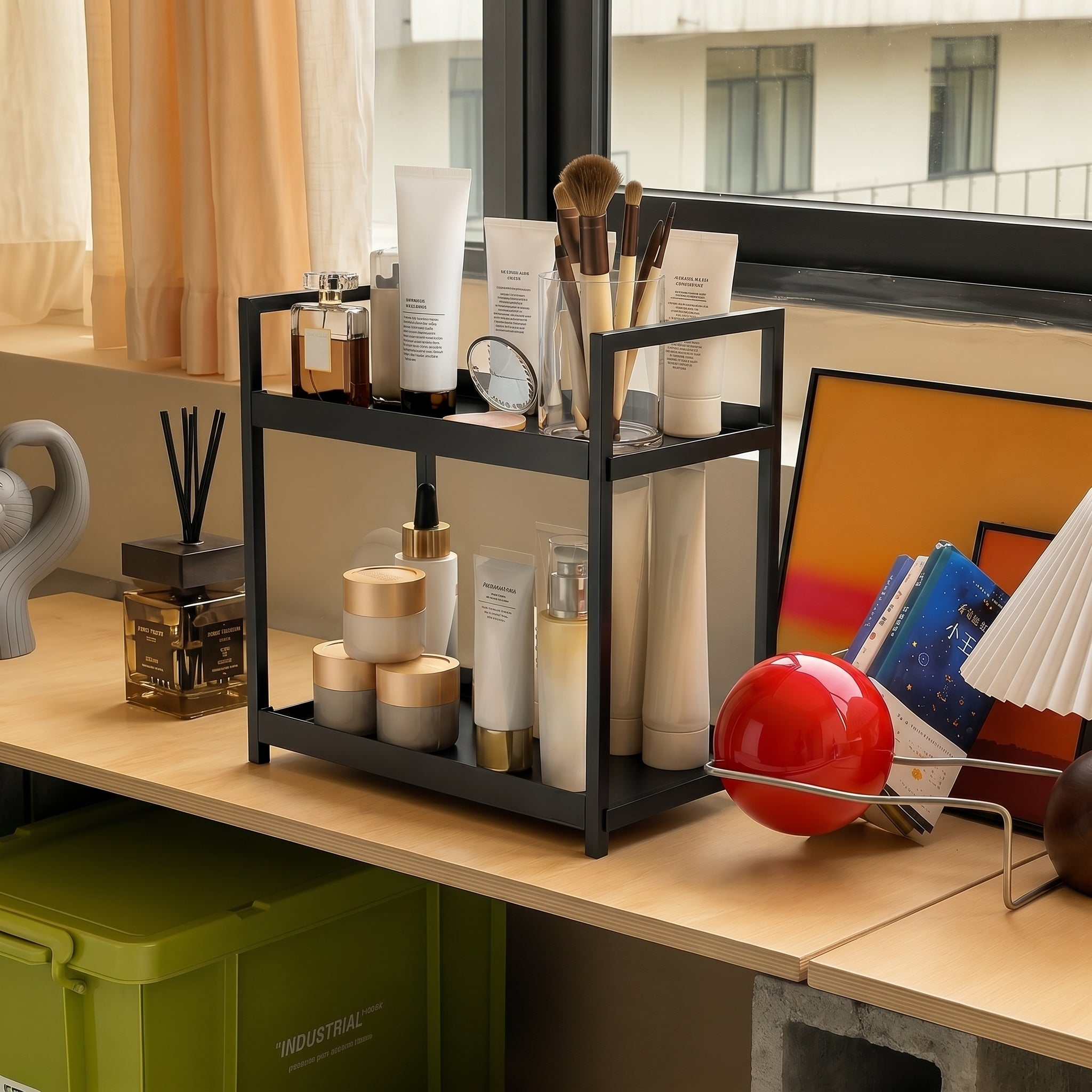 Tisch-Organizer 2-stöckig mit Metallgestell für Ablage - Schreibtisch-Organizer - Schwarz - Voldeva