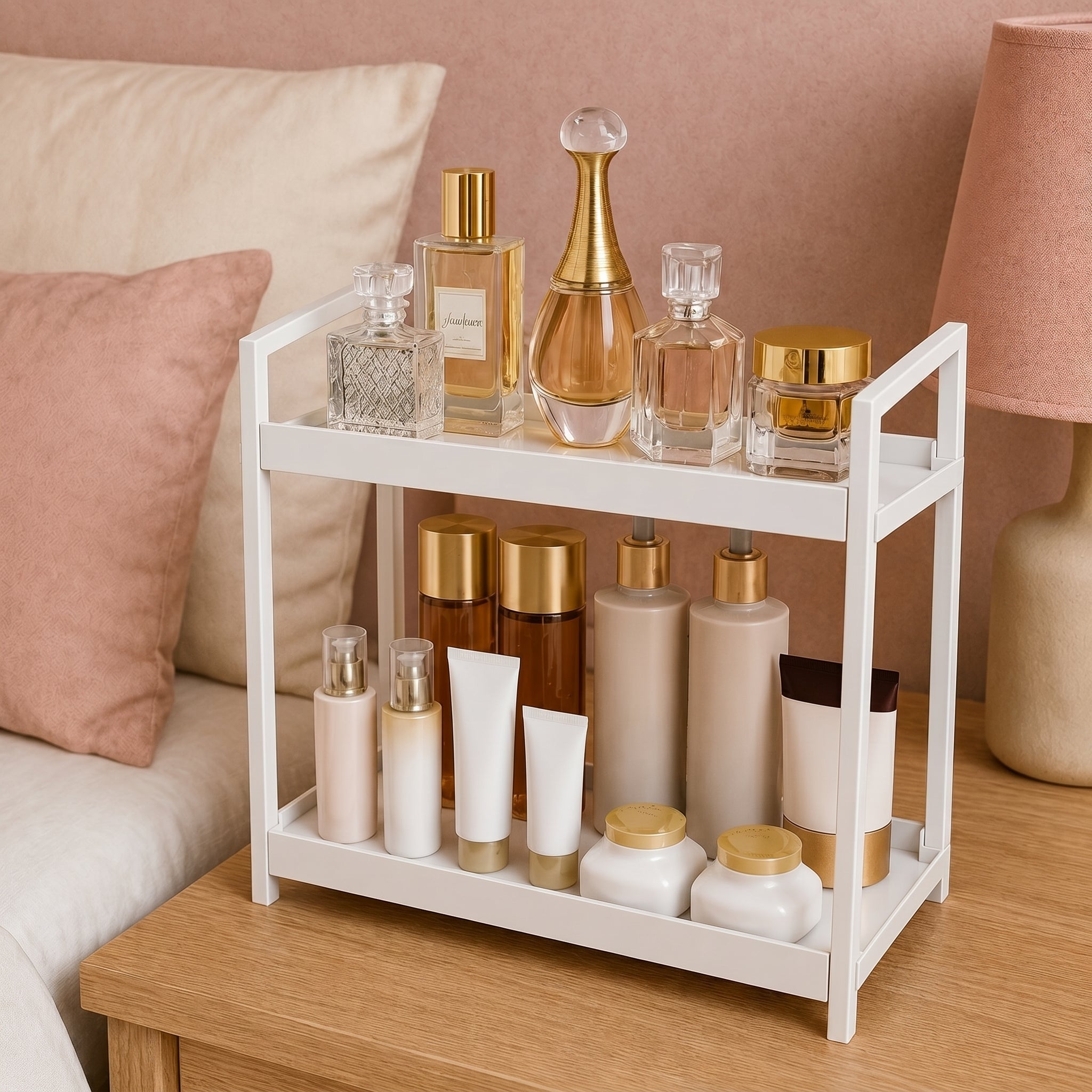 Tisch-Organizer 2-stöckig mit Metallgestell für Ablage - Schreibtisch-Organizer - Weiß - Voldeva