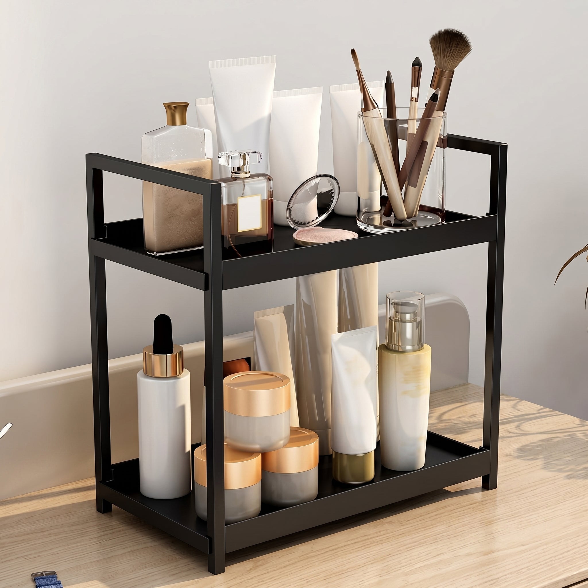 Tisch-Organizer 2-stöckig mit Metallgestell für Ablage - Schreibtisch-Organizer - Schwarz - Voldeva