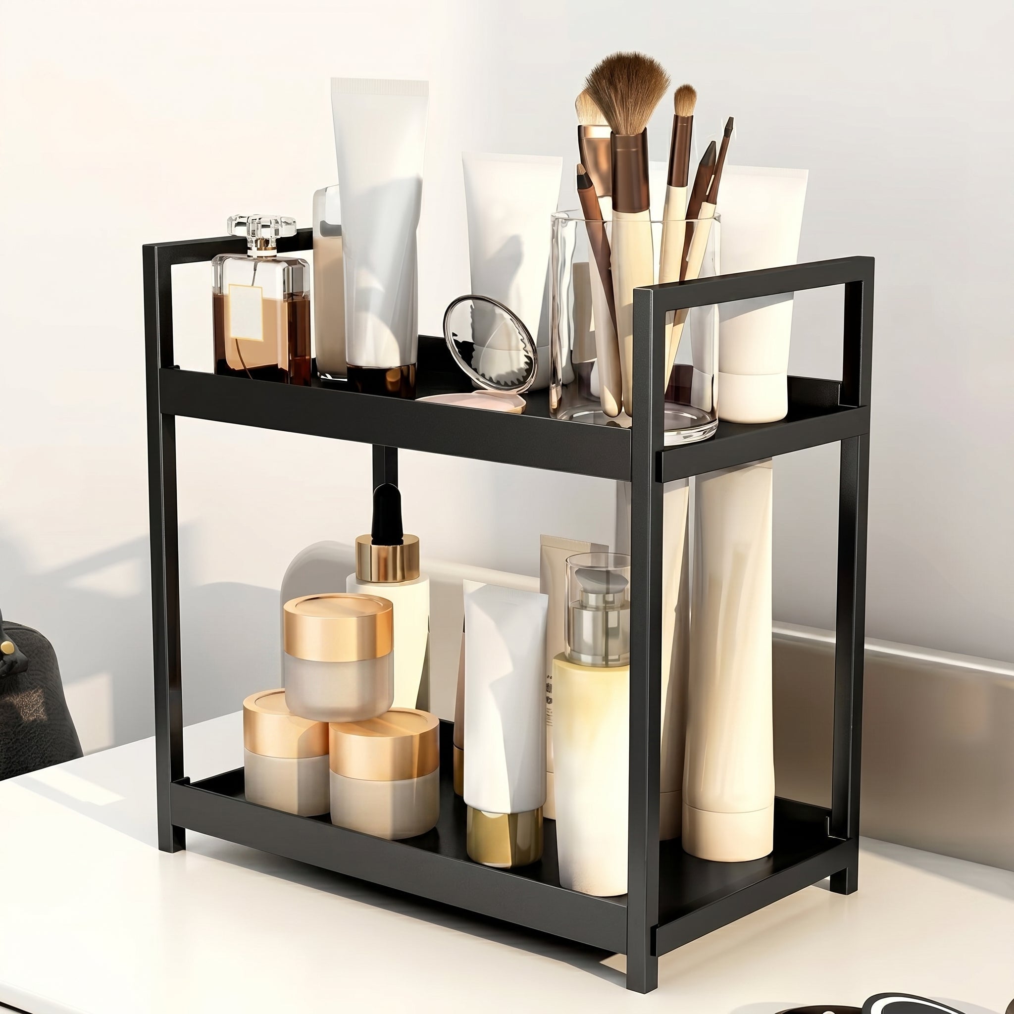 Tisch-Organizer 2-stöckig mit Metallgestell für Ablage - Schreibtisch-Organizer - Schwarz - Voldeva