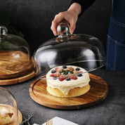Tortenständer mit Glasglocke für Süßspeisen und Desserts - Tortenständer - Braun - Voldeva